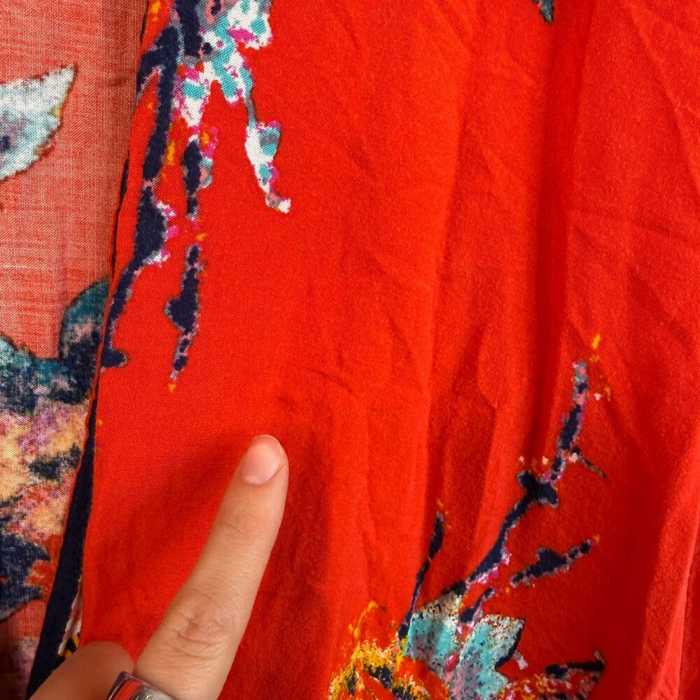 Flying Tomato Red Floral Kimono Multicolored Floral Print Boho Hippie Size M/L - Picture 6 of 6